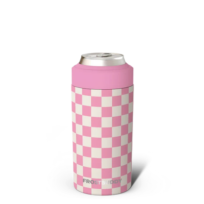Station 2 Custom Creations FrostBuddy Universal 2.0 can cooler featuring a pink and white checkered pattern