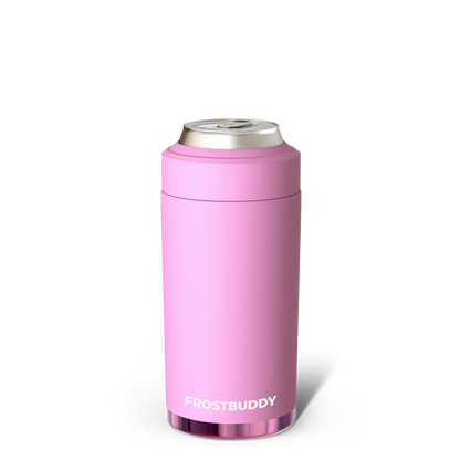 Station 2 Custom Creations pink FrostBuddy Universal 2.0 insulated stainless steel can cooler on black background